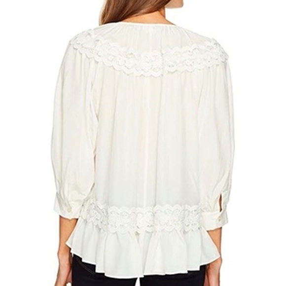 Kate Spade - Rambling Roses Silk Inset Blouse - Ivory/White - Picture 3 of 16
